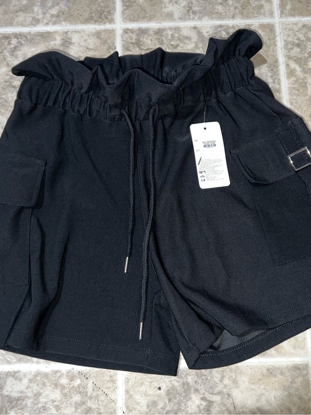 Women’s Black Paperbag Cargo Shorts with Drawstring